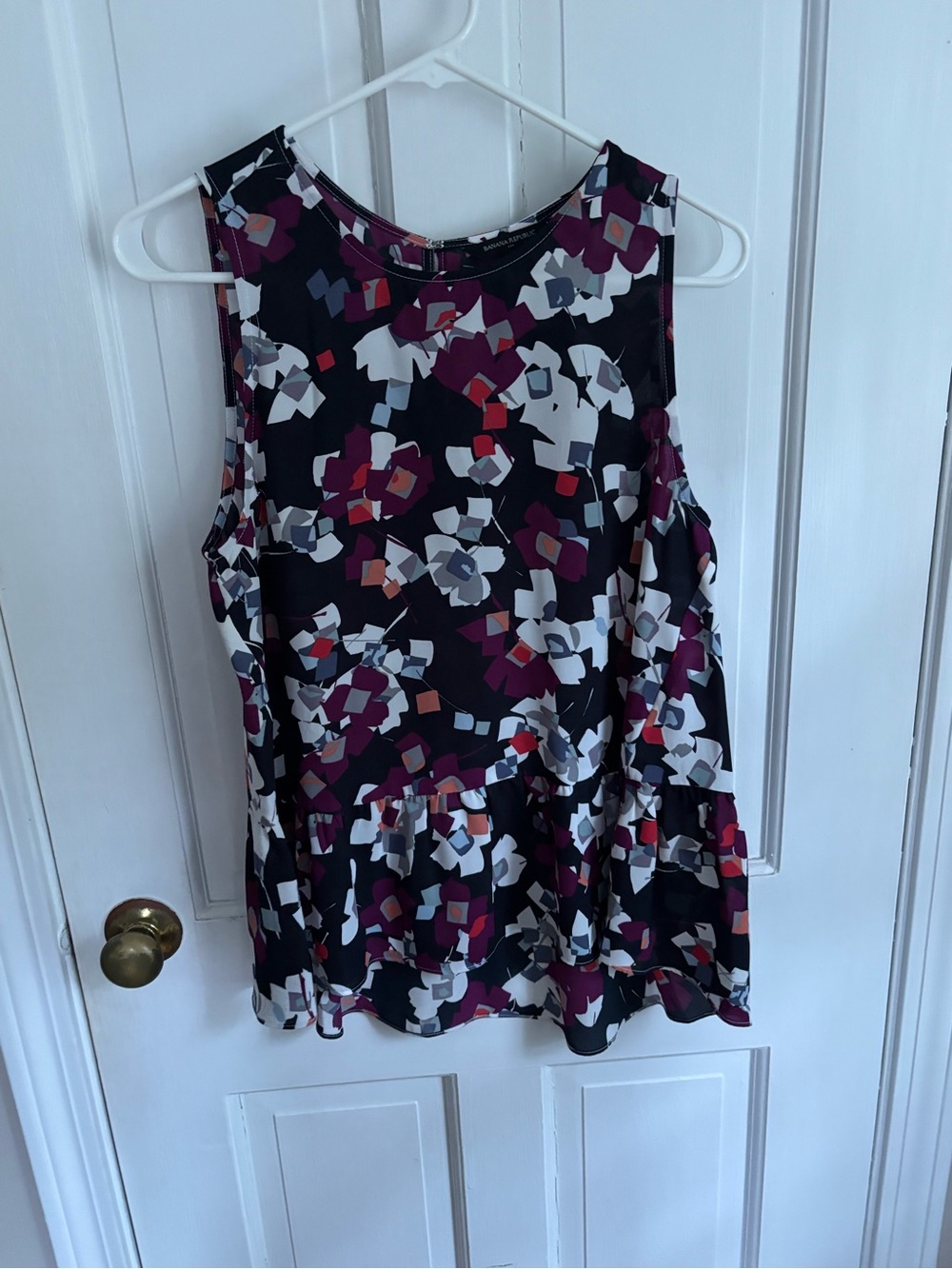 Banana Republic Black Floral Geometric Sleeveless Tank with Peplum
